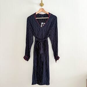 OTTOD'AME Patterned Long Sleeve V-Neck Midi Dress Navy 6